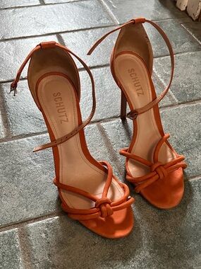 SCHUTZ Orange Knotted Ankle-Strap Stiletto Sandals